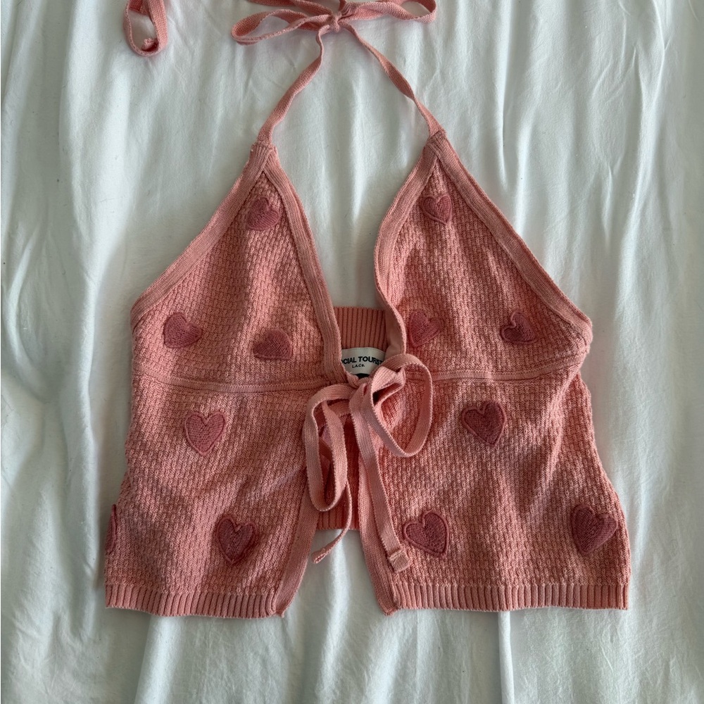 Social Tourist Pink Heart Knit Top